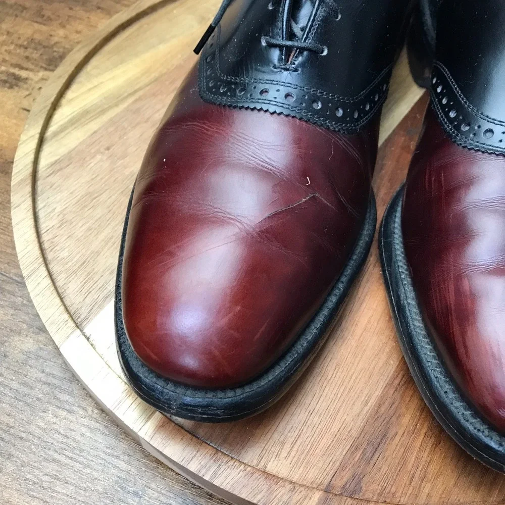 Allen Edmonds Polo Saddle Oxford‎ Dress Shoes Mens 9.5C Burgundy/Black *Flaws